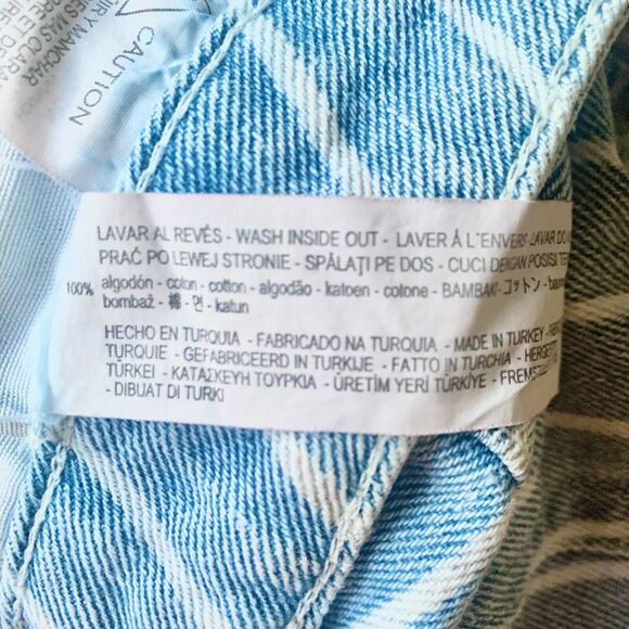 ZARA High Rise Pinstriped Cut Off Frayed Hem Denim Shorts Jeans Blue 8 - Picture 3 of 5